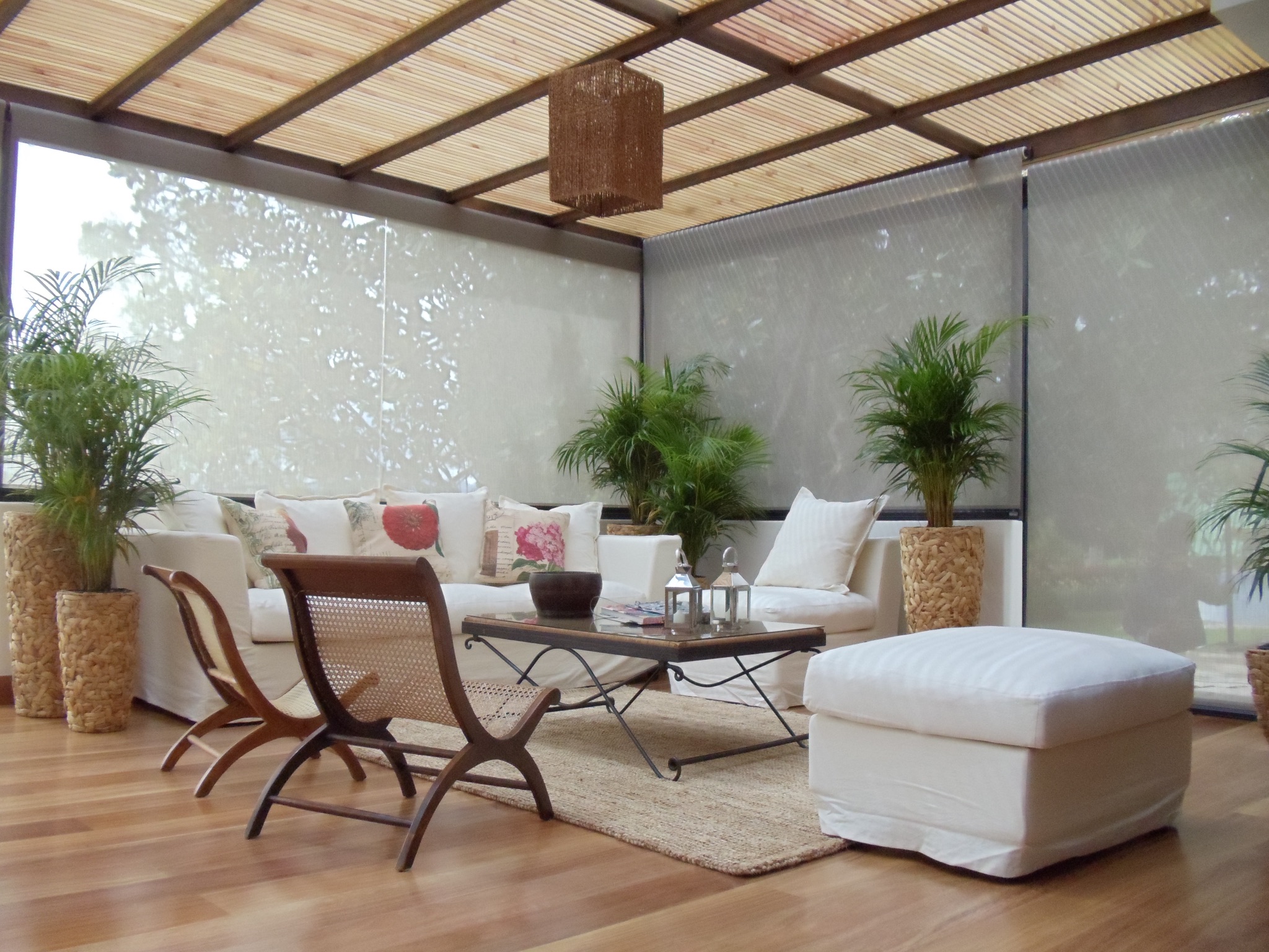 Solar shades on a covered terrace in South Florida
